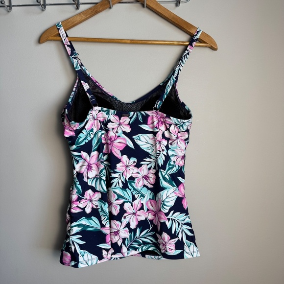 Krista Women's Large Dark Floral Tankini Swim‎ Top Spaghetti Straps Multicolor - Picture 3 of 15